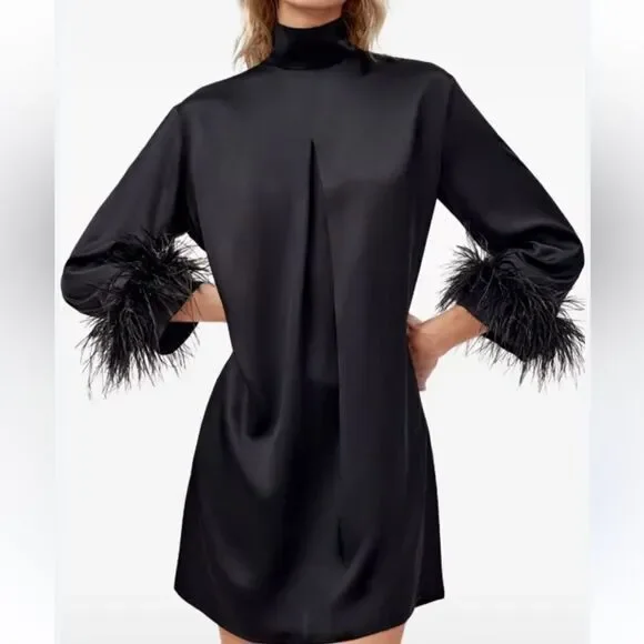 Sleeper Party Shirt Dress with Detachable  Ostrich Feather 100% NWT  $369 - Picture 9 of 11